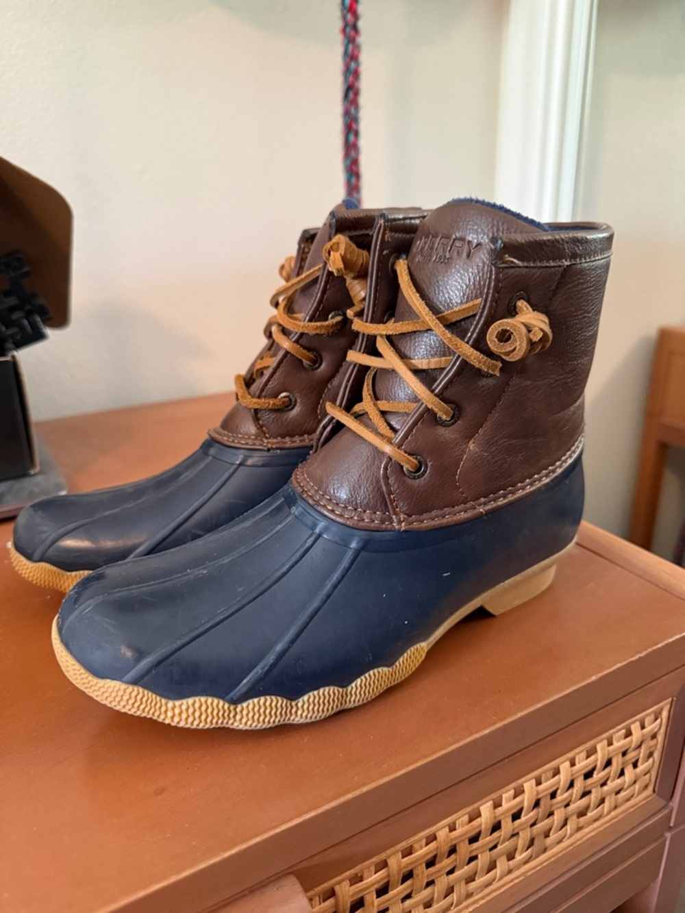 Sperry Two-Tone Duck Boots in Navy and Brown